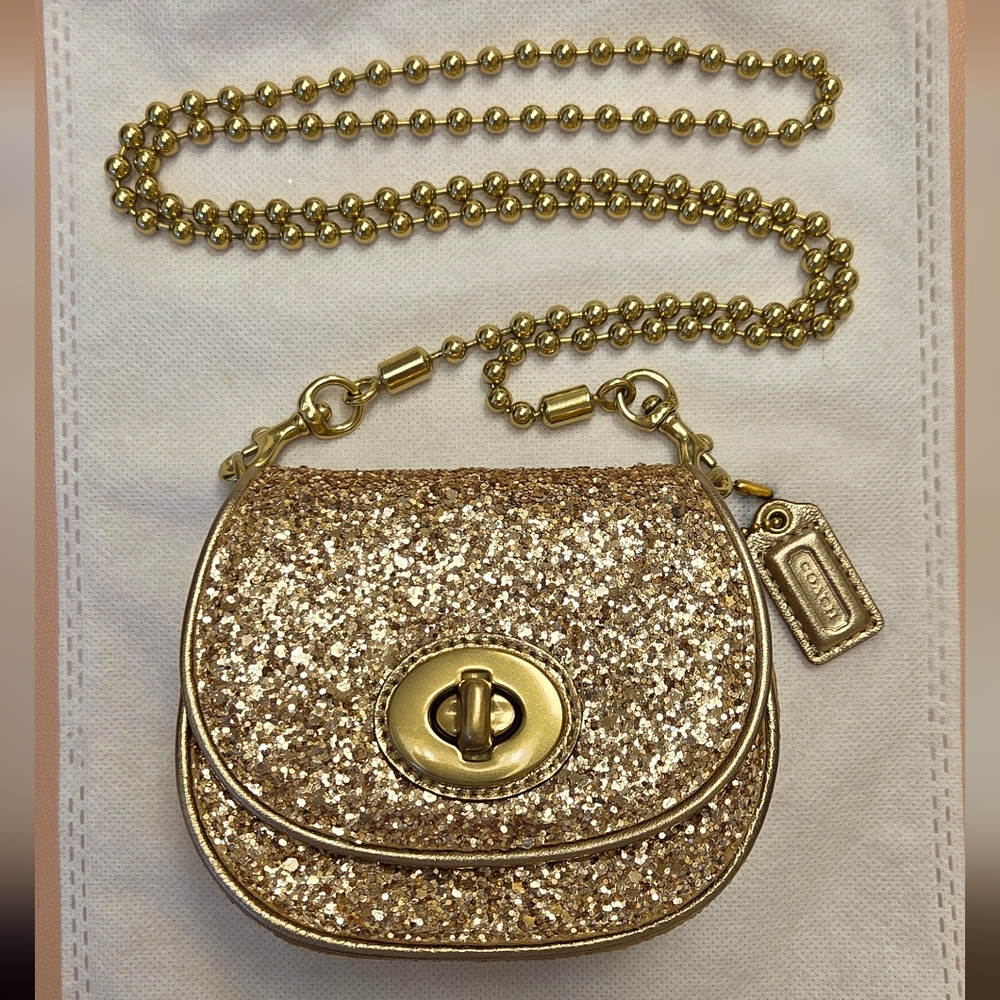 Coach Gold Mini Bag Sparkling Saddle Design - Picture 2 of 5